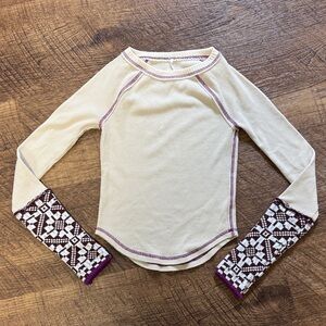 FREE PEOPLE Long Sleeve Top with Patterned Sweater Cuffs